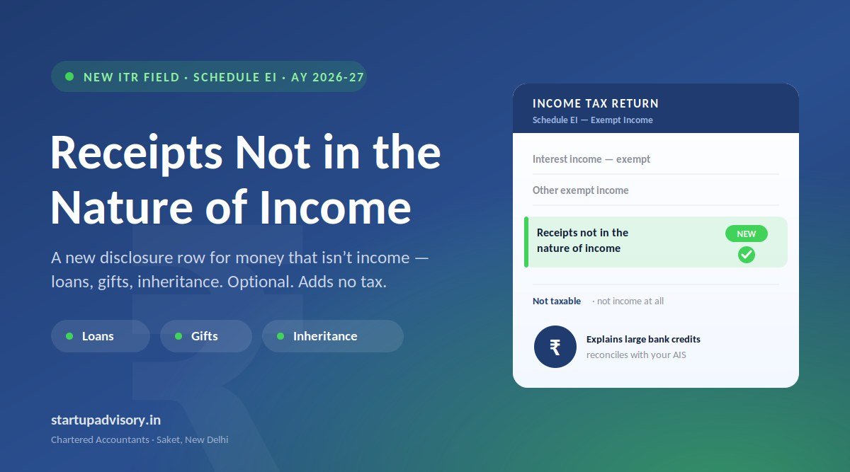 New Schedule EI field: receipts not in the nature of income, AY 2026-27