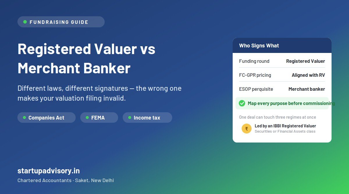 Registered Valuer vs merchant banker - which valuation report a startup needs under Companies Act, FEMA and income tax