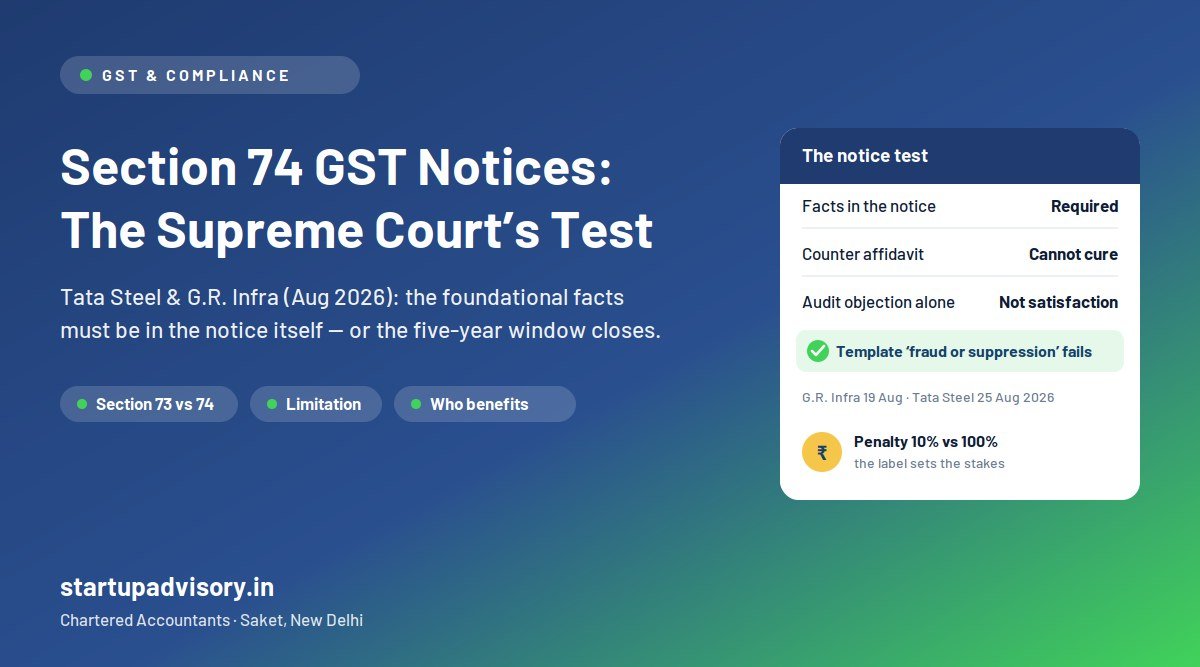 Supreme Court on Section 74 GST show cause notices - Tata Steel and G.R. Infra Projects judgments August 2026 - foundational facts must be in the notice itself